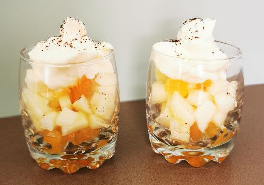 Amuse met gember en peer liggend Amuse met gember en peer